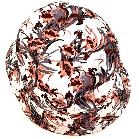 vintage reversible bucket hat Hawaiian palm floral print pink blue tan orange OS - Picture 3 of 5